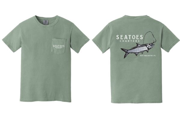 Front and back view of a Sea Toes Charters t-shirt