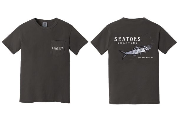 Front and back view of a t-shirt from the fishing charter